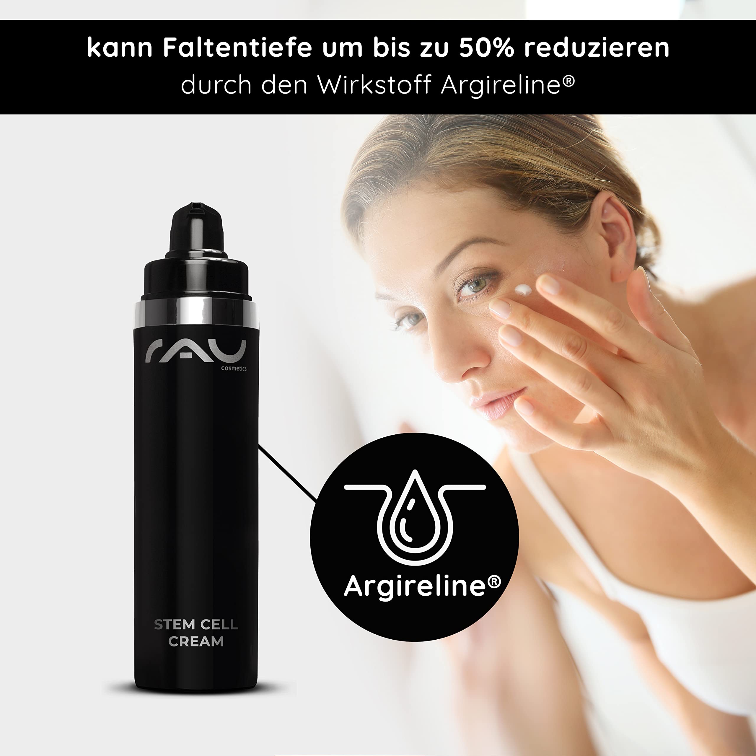 RAU Cosmetics Stem Cell Anti-Aging Tagescreme 50 ml - Vegane Gesichtspflege mit Hyaluronsäure, Argireline & Dreifach-Stammzellenkomplex - Feuchtigkeitscreme gegen Falten für reife & trockene Haut
