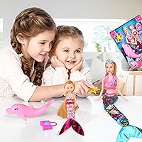 Vista 6 de Juego de muñeca de sirena, cambio de color, escala de cola de sirena, muñeca de princesa de moda de 12 pulgadas con delfín de sirena de 5 pulgadas
