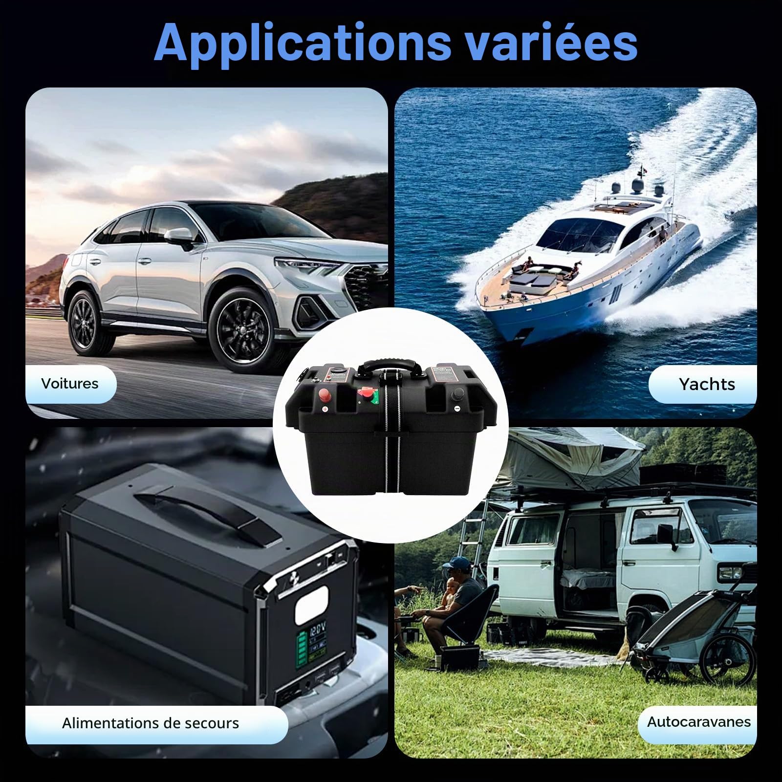 Boîtier de batterie avec 2 ports USB, moteur de bateau, support de batterie, boîte de rangement pour bateau, yacht, RV