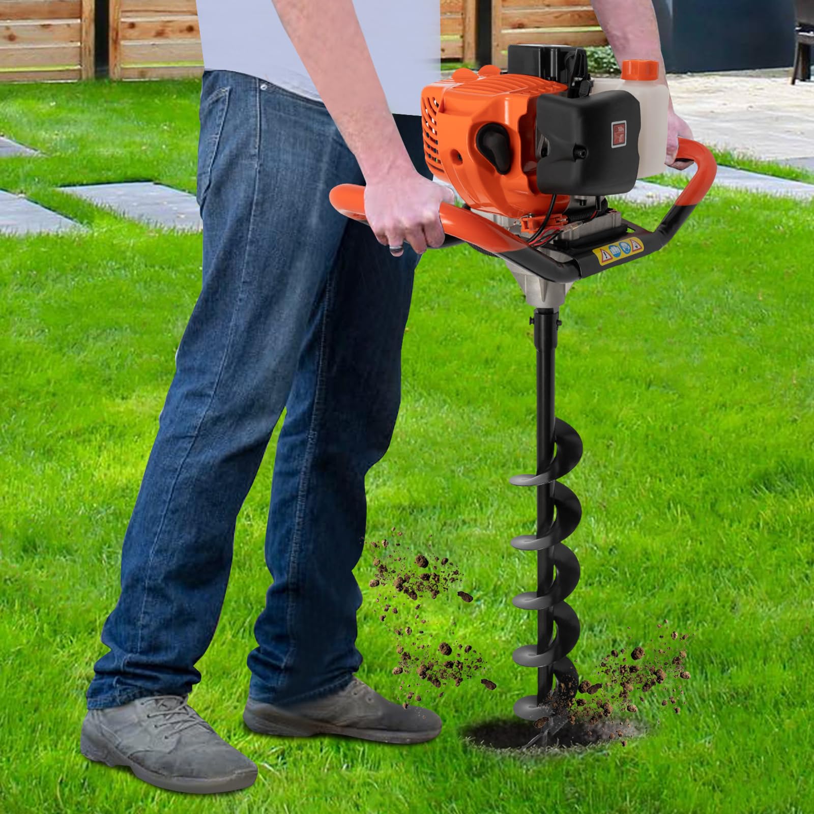 2-Takt Erdlochbohrer 52cc Benzin Motor Post Hole Digger für Saubere Bohrungen, Erdbohrer Erdbohrgerät Pfahlbohrer Motorerdbohrer Post Hole Digger Motor