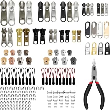 VICHERIA Universal Zipper Repair Kit 200 Pcs - Fixes Common Zippers on Bags, Jackets, Luggage | Includes #3#5#8#10 & YKK-Compatible Sliders Check Compatibility in Images