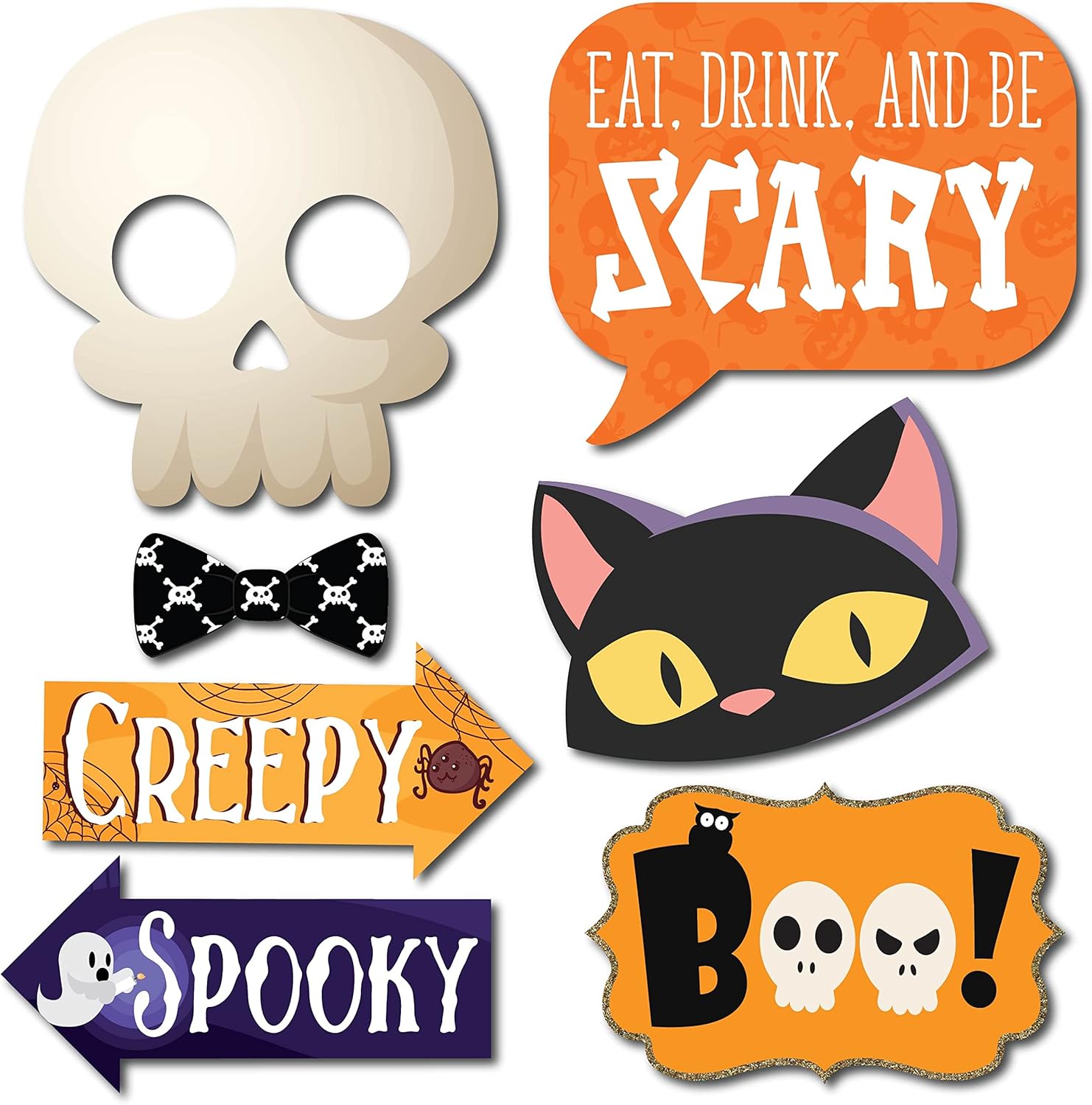 Halloween Photo Booth Props - 41-pc Photobooth Kit with 8 x 10-Inch Sign, 60 Glue Dots, and 45 Sticks - Halloween Photo Props - Halloween Selfie Props - Halloween Photo Booth Decorations : Home & Kitchen