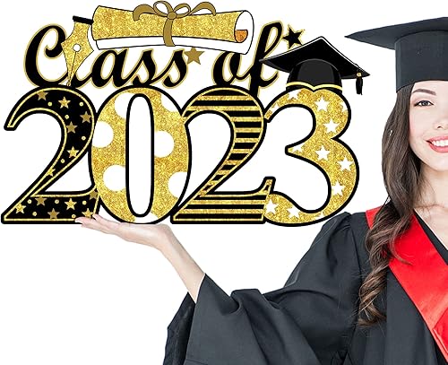 Class of 2023 - Accesorios para cabina de fotos de graduado, decoración de letrero de madera de graduación 2023, letrero de puerta de madera