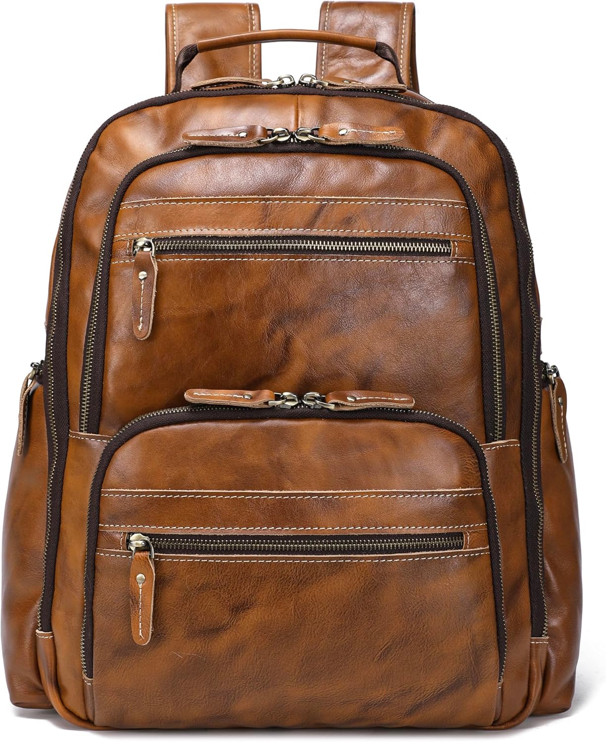 LANNSYNE Vintage Full Grain Leather Backpack For Men, 17.3'' Laptop Bag Causal Rucksack Shoulder Bag Overnight For Business/Travel/Camping - Image 7