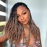 Vista 22 de TOYOTRESS Tiana Passion Twist Hair - Cabello Passion Twist de 16 pulgadas, trenzas pretrenzadas de ganchillo negro natural, extensiones de cabello 1b