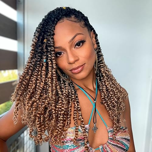Miniatura 22 de TOYOTRESS Tiana Passion Twist Hair - Cabello Passion Twist de 16 pulgadas, trenzas pretrenzadas de ganchillo negro natural, extensiones de cabello 1b