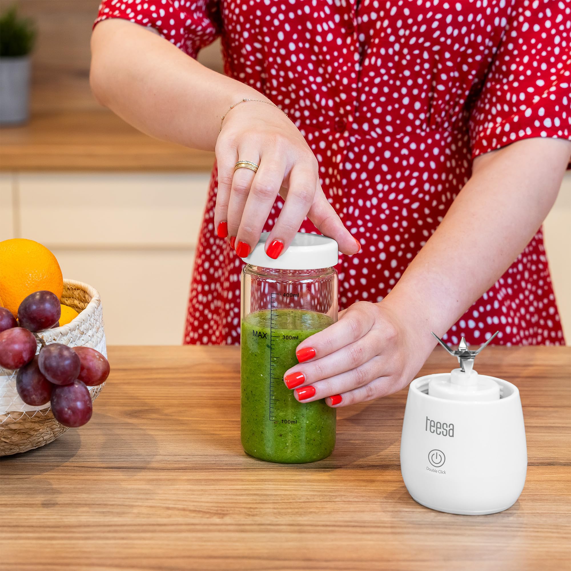 Teesa TSA3543 Blender Sans Fil Tasse En Verre 450ml Puissance 100W 6 Lames En Acier Inoxydable