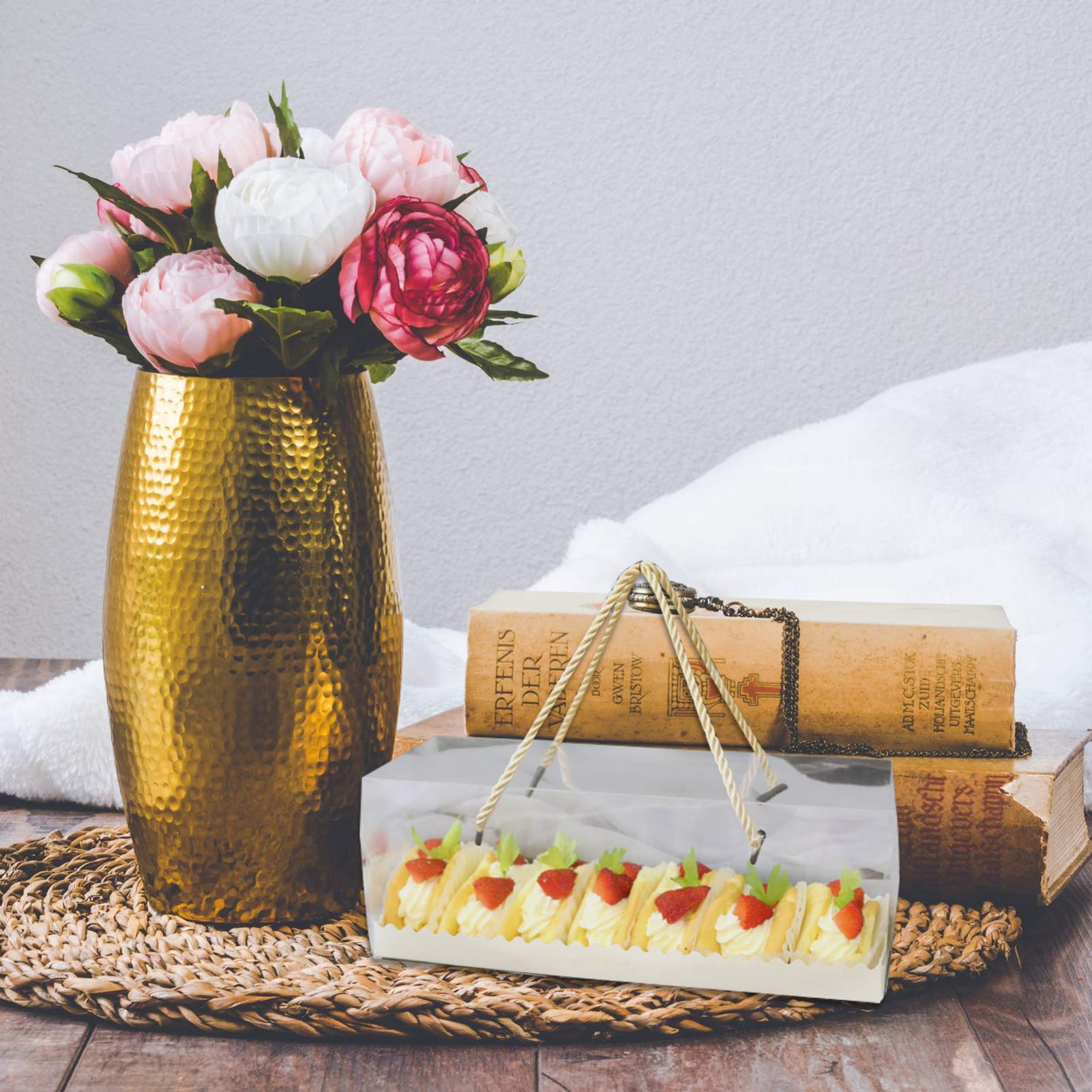 PRETYZOOM 10pcs Clear Cake Box with Handle Rectangular Portable Pastry Packaging Box Clear Mousse Cake Box Swiss Roll Container Sandwich Muffin Cheese Pastry Sushi Fruits Display Storage Holder - Image 4