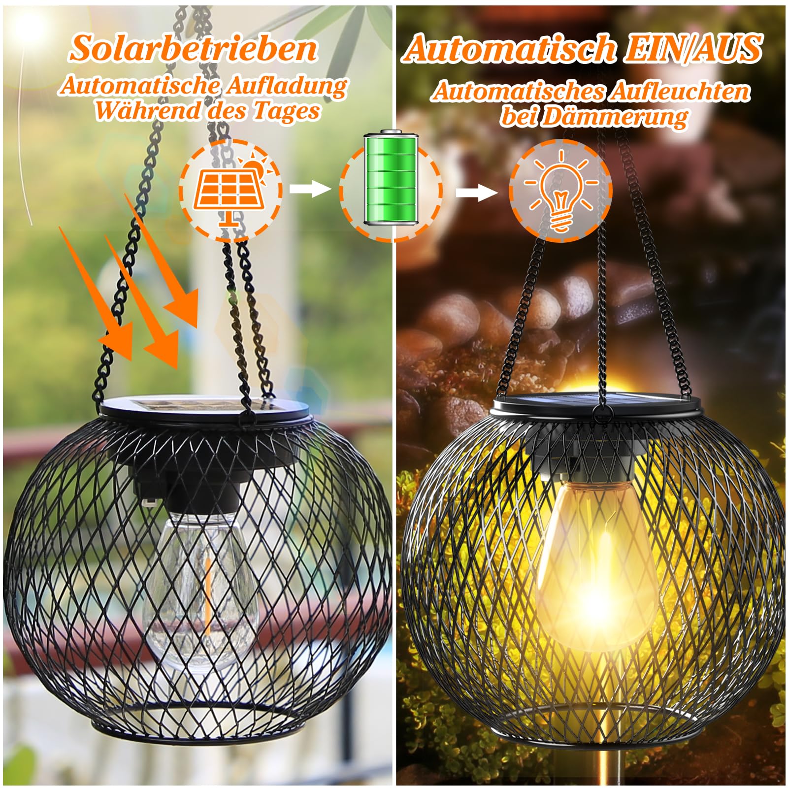 Solarlampen für Außen, Ortiny 2 Stück IP65 Wasserdicht Metall Solarlampen für Außen Garten Christmas Decorations Solarlampen für Garten Draußen Gartendeko Patio Baum Balkon Rasen Wand Tisch Geschenk