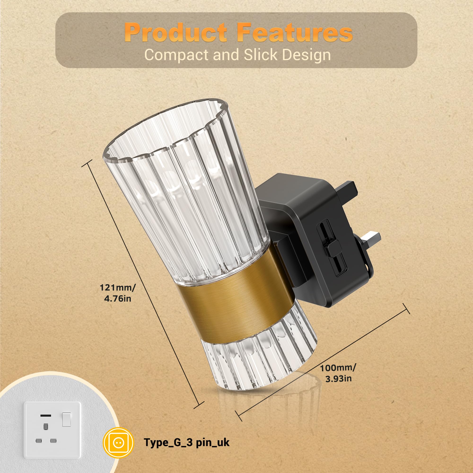 JandCase Night Light Plug in Wall, Dimmable LED Plug in Night Light with Dusk to Dawn Sensor, 0-100LM Adjustable Brightness - Image 2