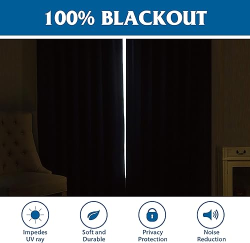 Miniatura 4 de Sapphire Home - Cortinas opacas de seda sintética, 2 paneles de cortinas oscurecedoras de habitación, ideales para dormitorio. Durables, con