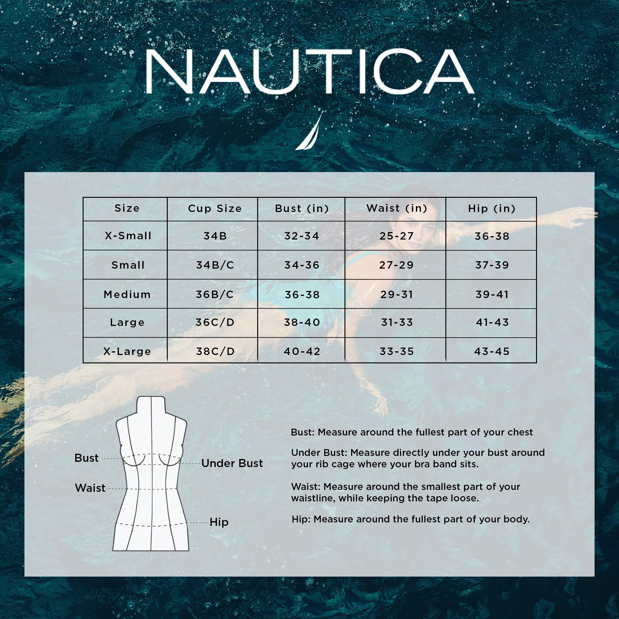 Nautica Maillot de Bain Rashguard À Manches Longues avec Protection UV UPF 30+ Maillot dermoprotecteur Femme
