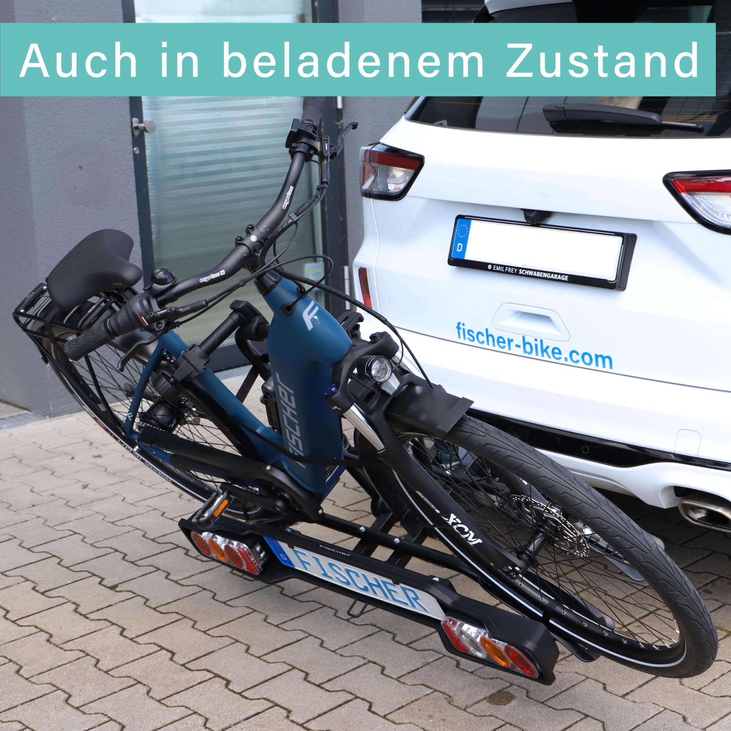 FISCHER Kupplungs-Fahrradträger SmartLine Black, für 2 Fahrräder bis 50 kg Nutzlast, für Anhängerkupplung, abklappbar, teilmontiert, mit integriertem Rahmenschutz
