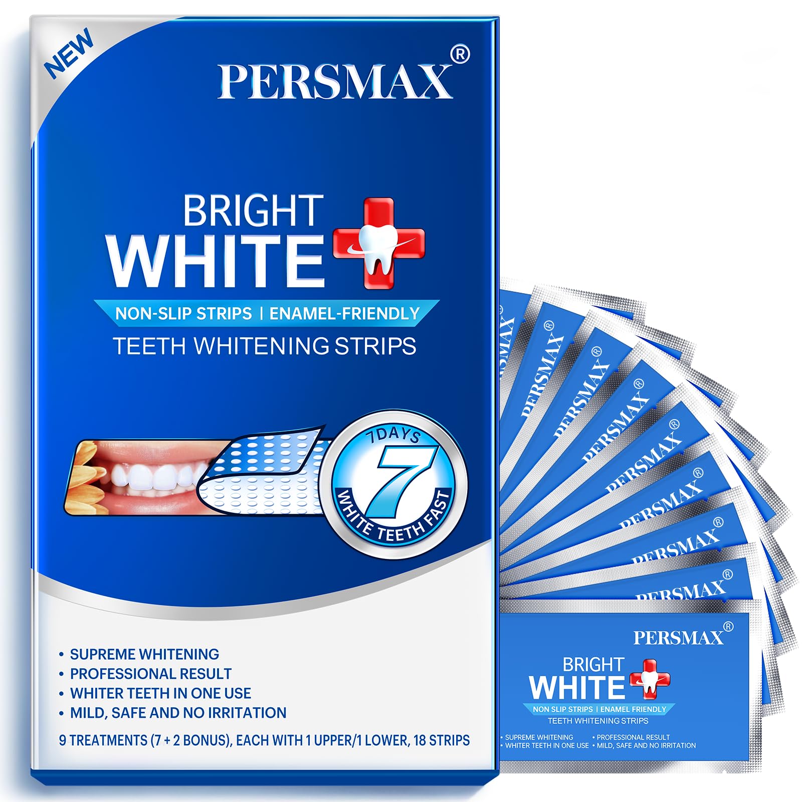 PERSMAX Teeth Whitening Strips, 18 Strips 9 Treatment (7 + 2 Bonus)
