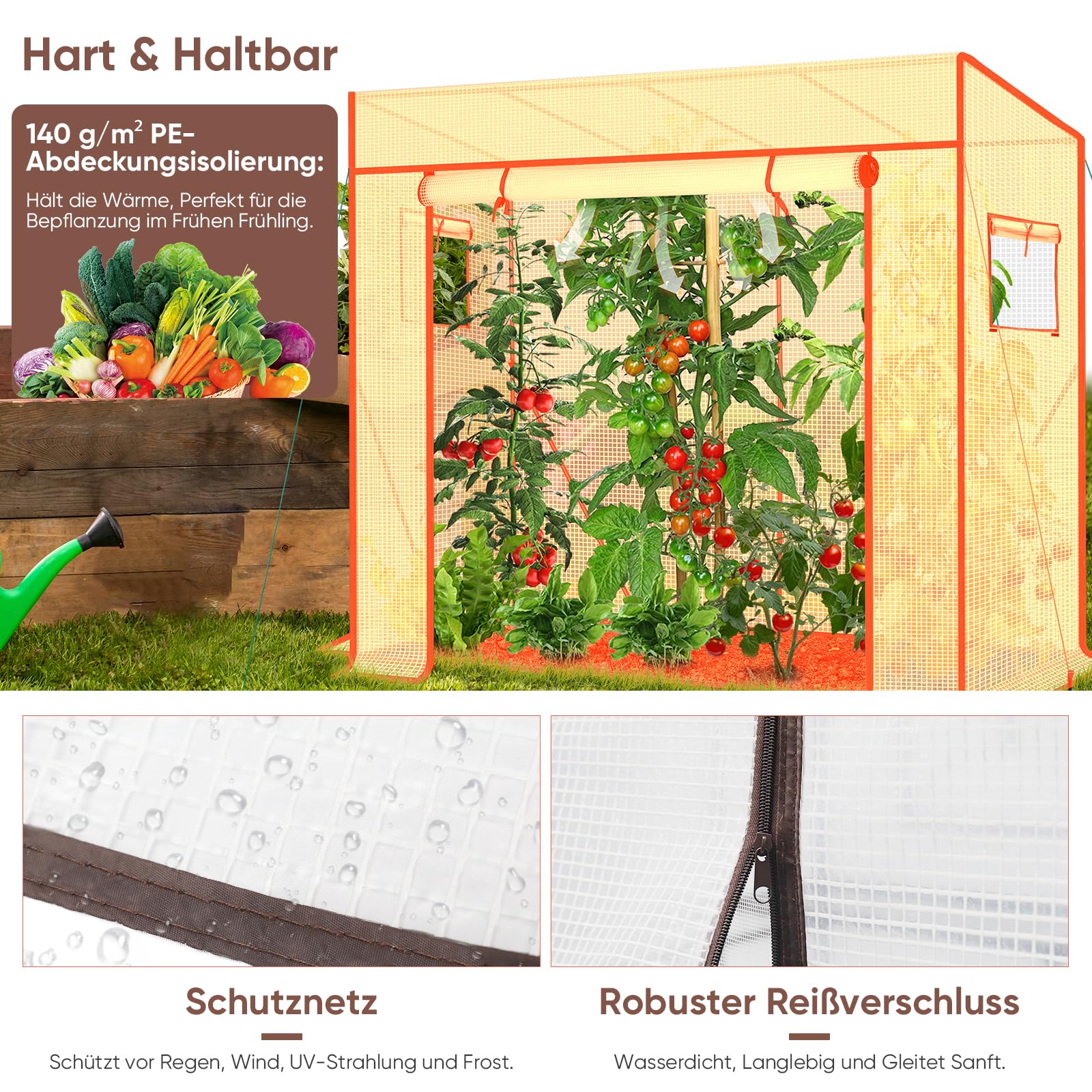 Sekey Gewächshaus Tomatengewächshaus 200x170x77 cm, Begehbarers Tomaten Gewächshaus Foliengewächshaus Balkon Outdoor - Stabil, Winterfest, UV-Beständig, Weiß