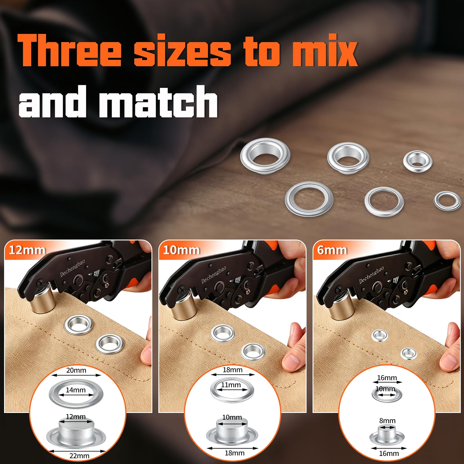 Ratchets Ösenzangen-Set mit 300 Metallösen, Lochwerkzeug mit 1/4", 3/8", 1/2" Bohrgrößen für Planen, Zelte, Leinwand, Vinyl und Lederverarbeitung