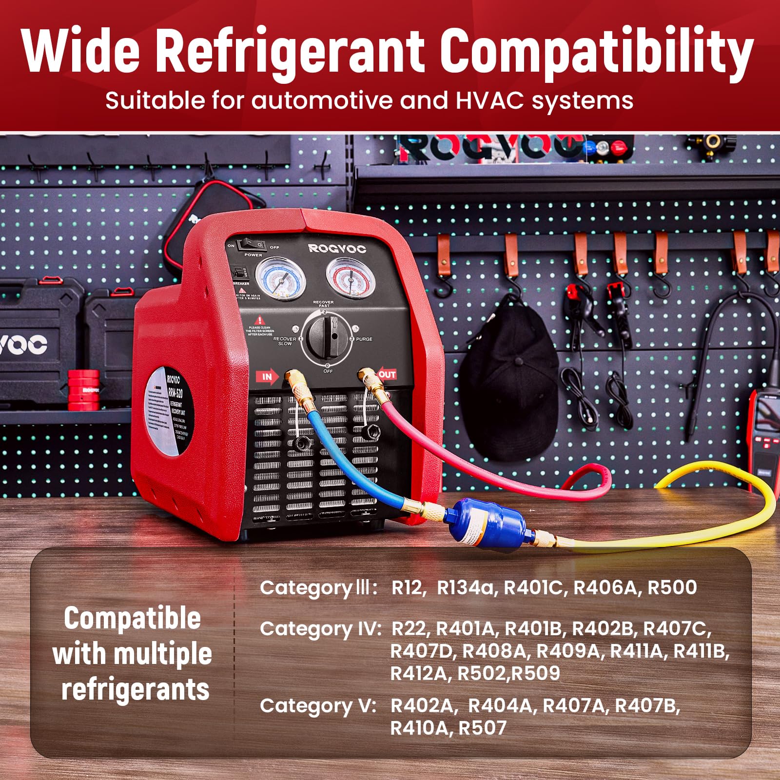 Máquina de recuperación de refrigerante de 3/4 HP, 110-120 V, 60 Hz, máquina portátil de recuperación de CA con protección de alta presión, unidad de reciclaje portátil HVAC para sistema de