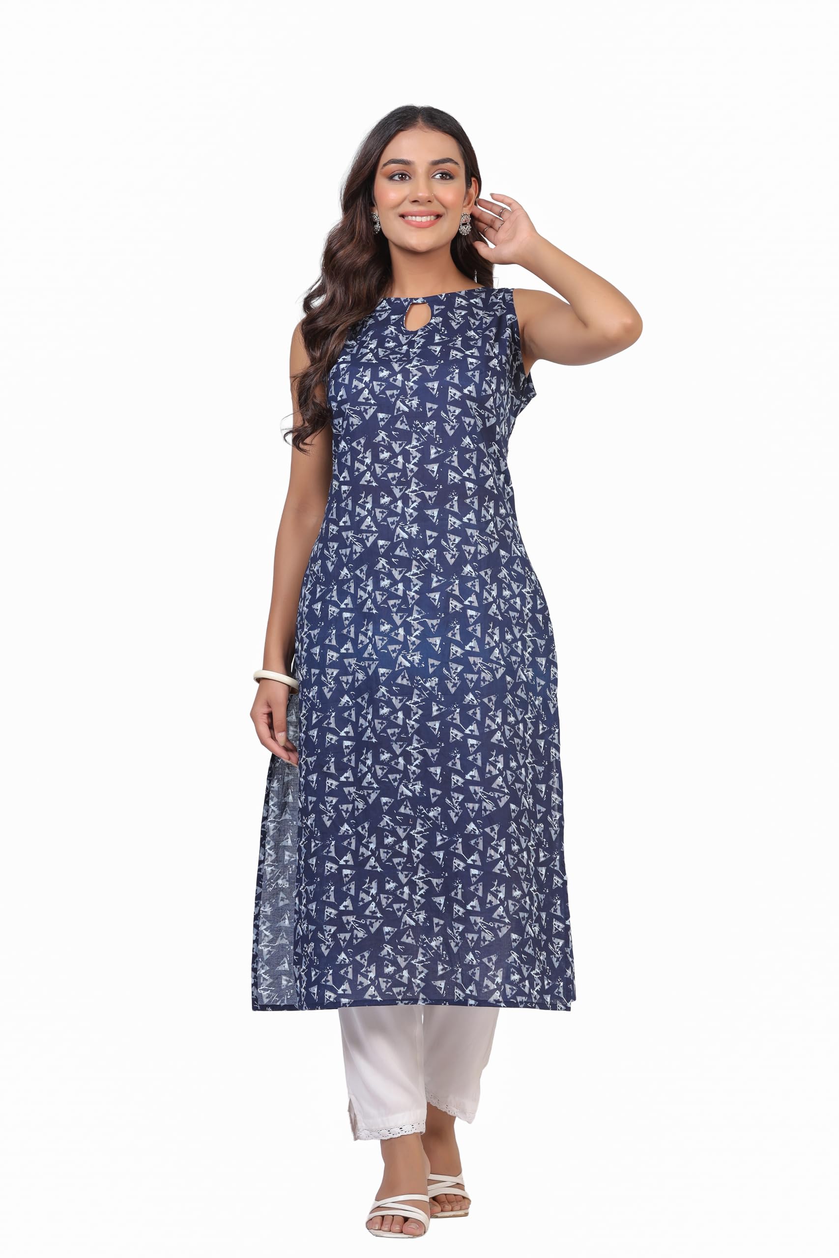 ichaa Women’s All-Over Printed Sleeveless Kurta | Regular Fit Ethnic Kurta | Round Neck Straight Fit Kurta-picture-22
