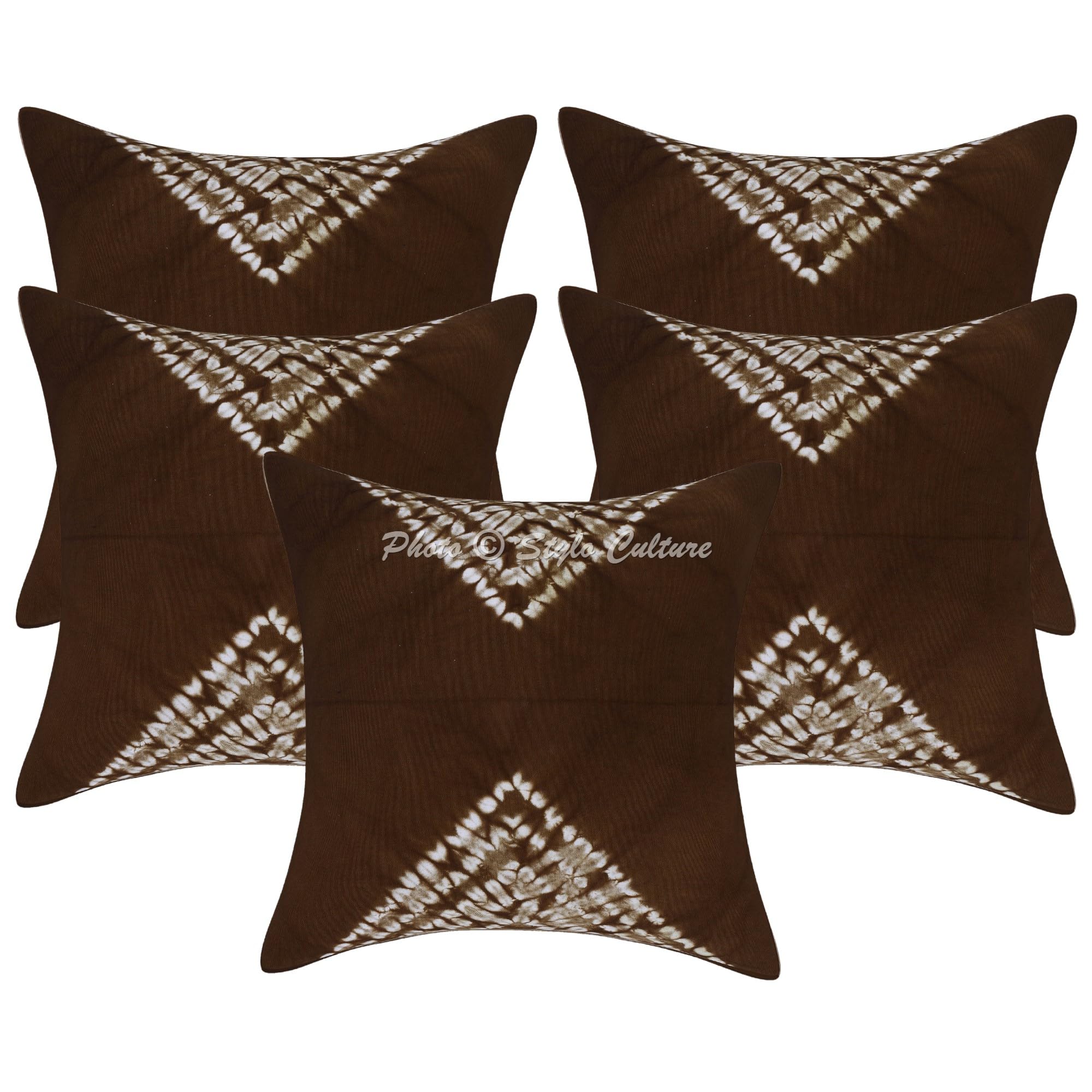 Bohemien Dekorativ Baumwolle Sofa Kissenbezüge 50x50 cm Braun Dekokissen Shibori Tie Dye Wohnzimmer Couch Kissenhullen Batik Quadrat Dekokissenbezüge Kissen Bezüge - 5 STK.