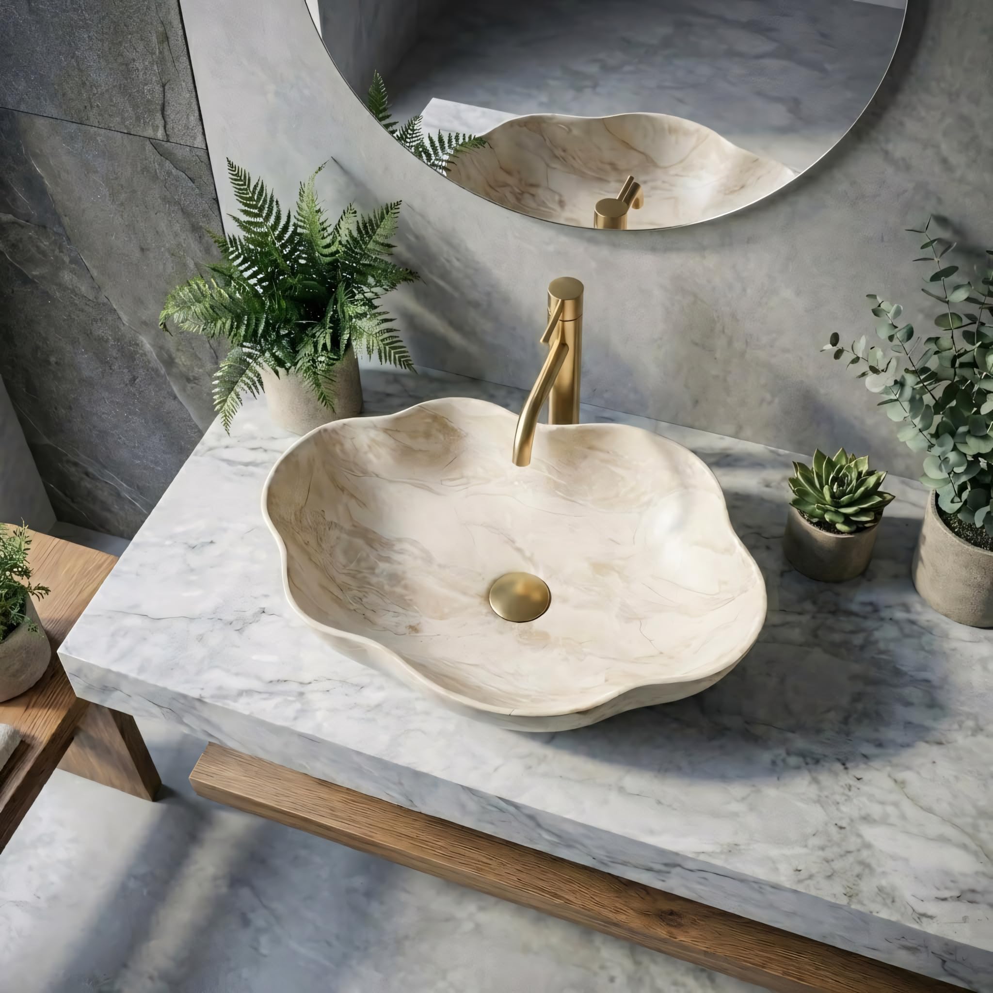 Rea - Lavabo Da Appoggio, Pearl Kallisto, Beige, Pietra Artificiale