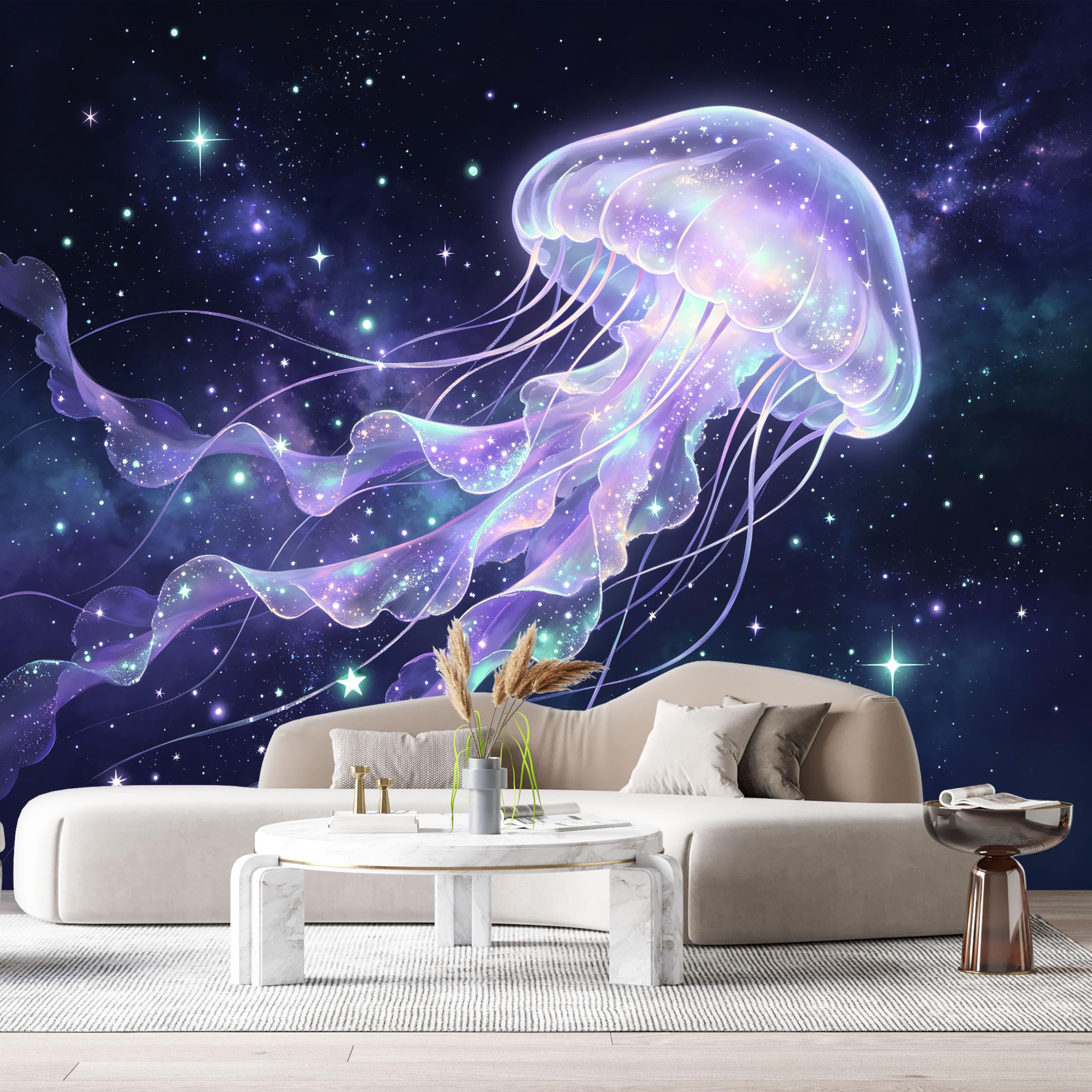 Custom Size Wall Murals Glowing Jellyfish Galaxy Abstract Watercolor SelfAdhesiveWall Fabric Removable Wallpaper Wall Decor for Living Room Bedroom Bathroom