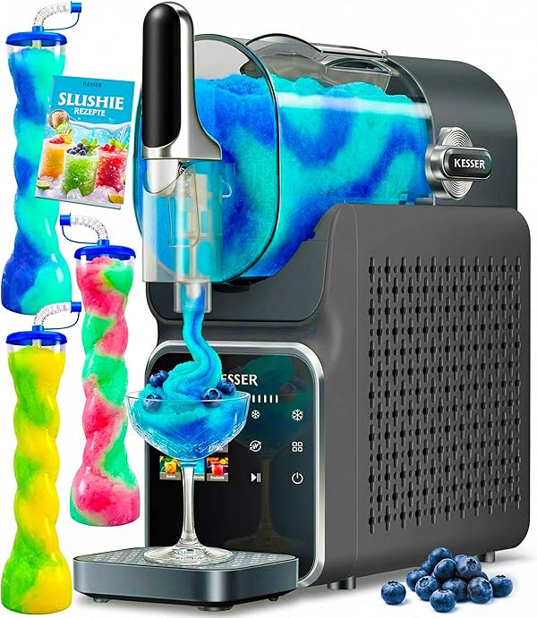 KESSER® Slush Maschine für zu Hause - Slush Ice Maker 2L - für Slush, Eis-Cocktails, Frappés, Milchshakes & gefrorenen Saft - in 25 min & mit 6 Programmen - inkl. 3x Becher & Rezeptbuch, Anthrazit