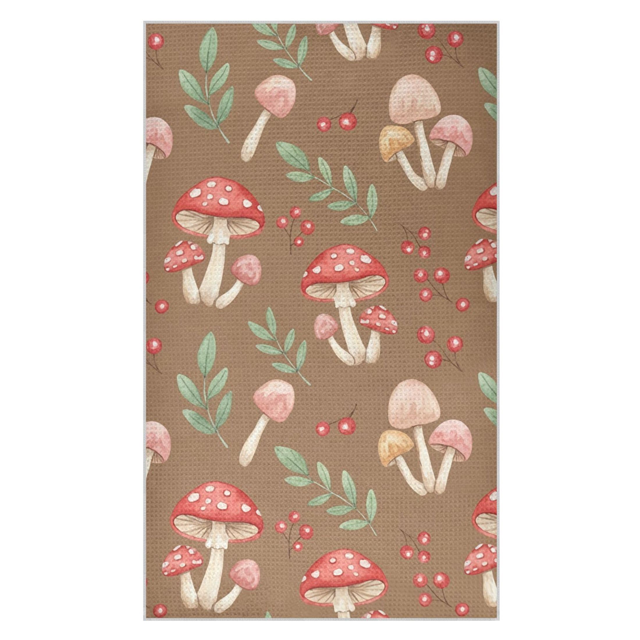 Kutsu Mushrooms Waffle Weave Kitchen Towels Absorbent Quick Drying Dish Towels for Kitchen, Decorative Tea Towel, 18x30 in
