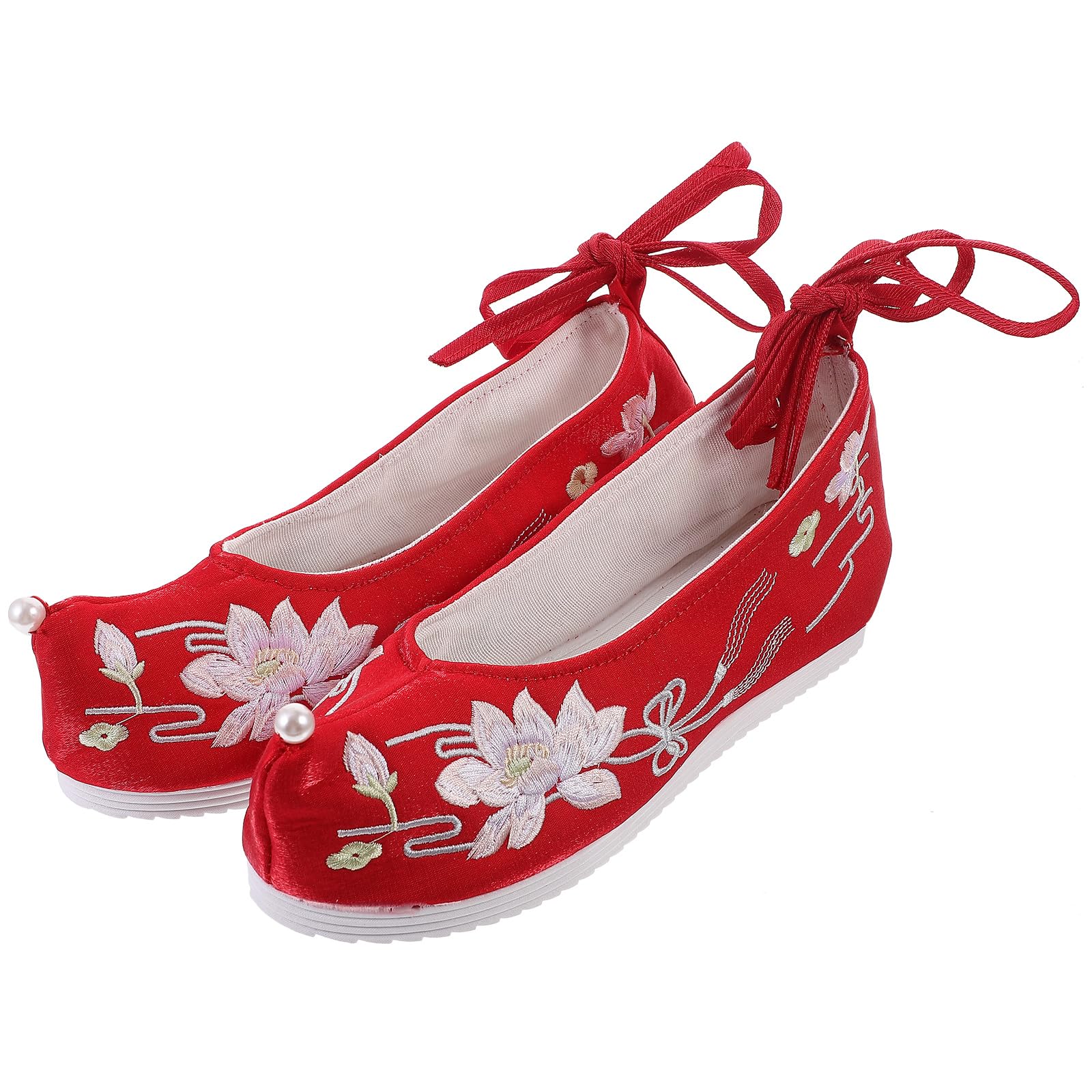 Holibanna1 Pair Chinese Embroidery Shoes Flower Embroidered Flat Shoes Chinese Ethnic Style Cloth Shoes Retro Style Hanfu Costume Shoes