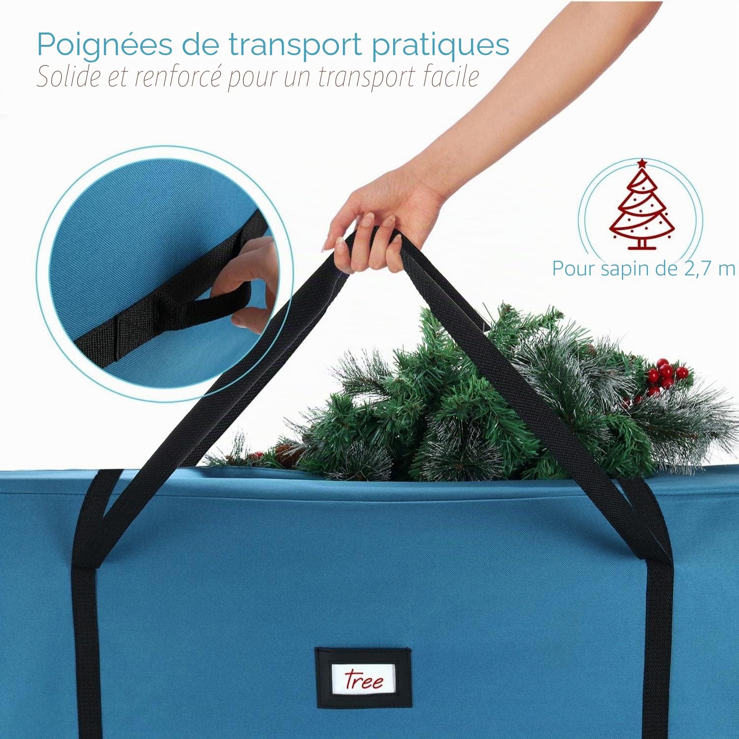 Hearth & Harbor Lot de 2 sacs de rangement pour sapin de Noël avec poignées et double fermeture éclair (2,3 m et 2,7 m), bleu