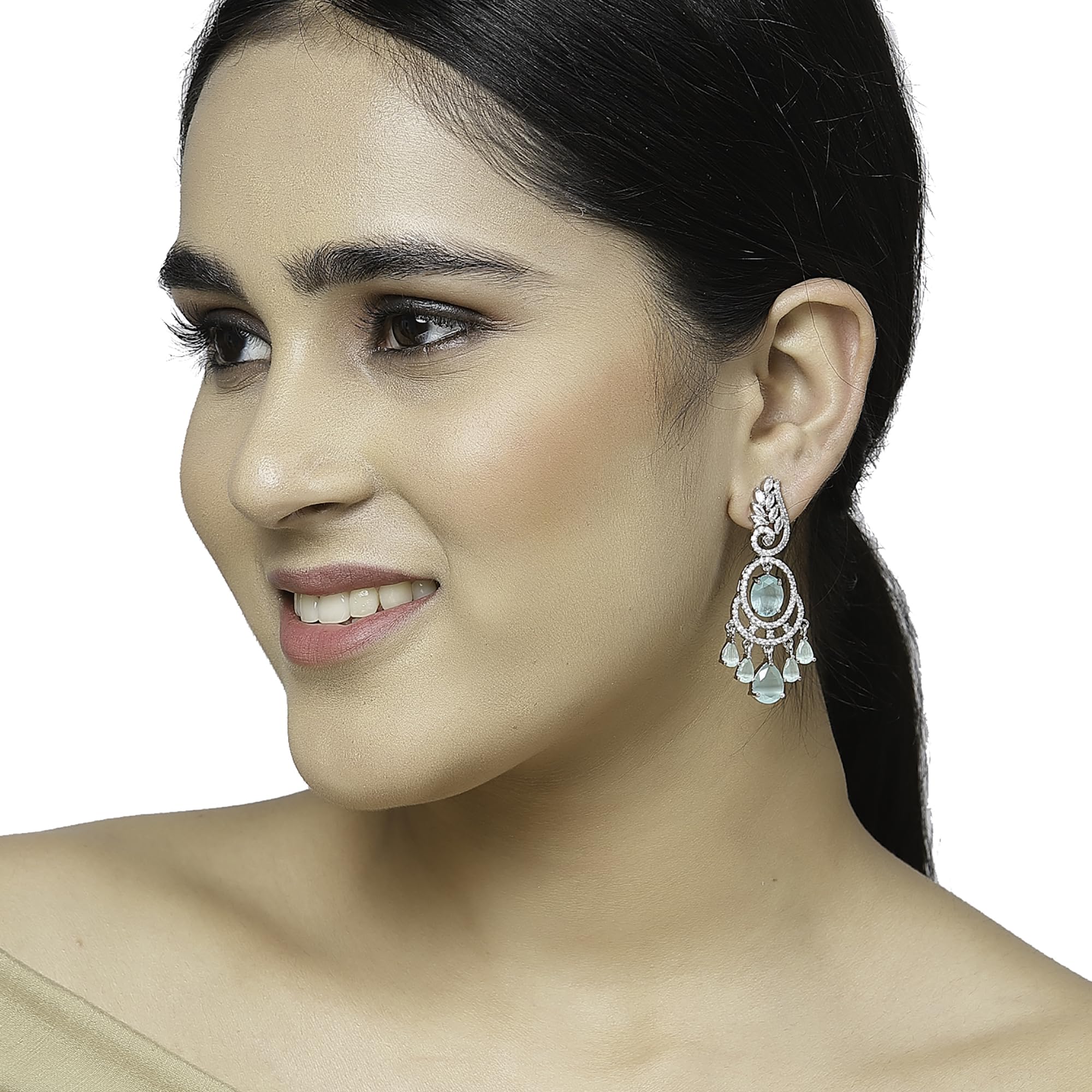 Rhodium-Plated Oval & Leaf Drop Earrings