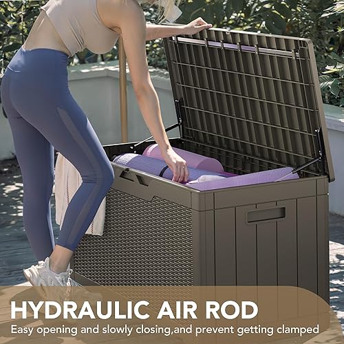 Miniatura 2 de Devoko Caja grande de resina impermeable de 100 galones para interiores y exteriores, contenedor de almacenamiento con cerradura para muebles de