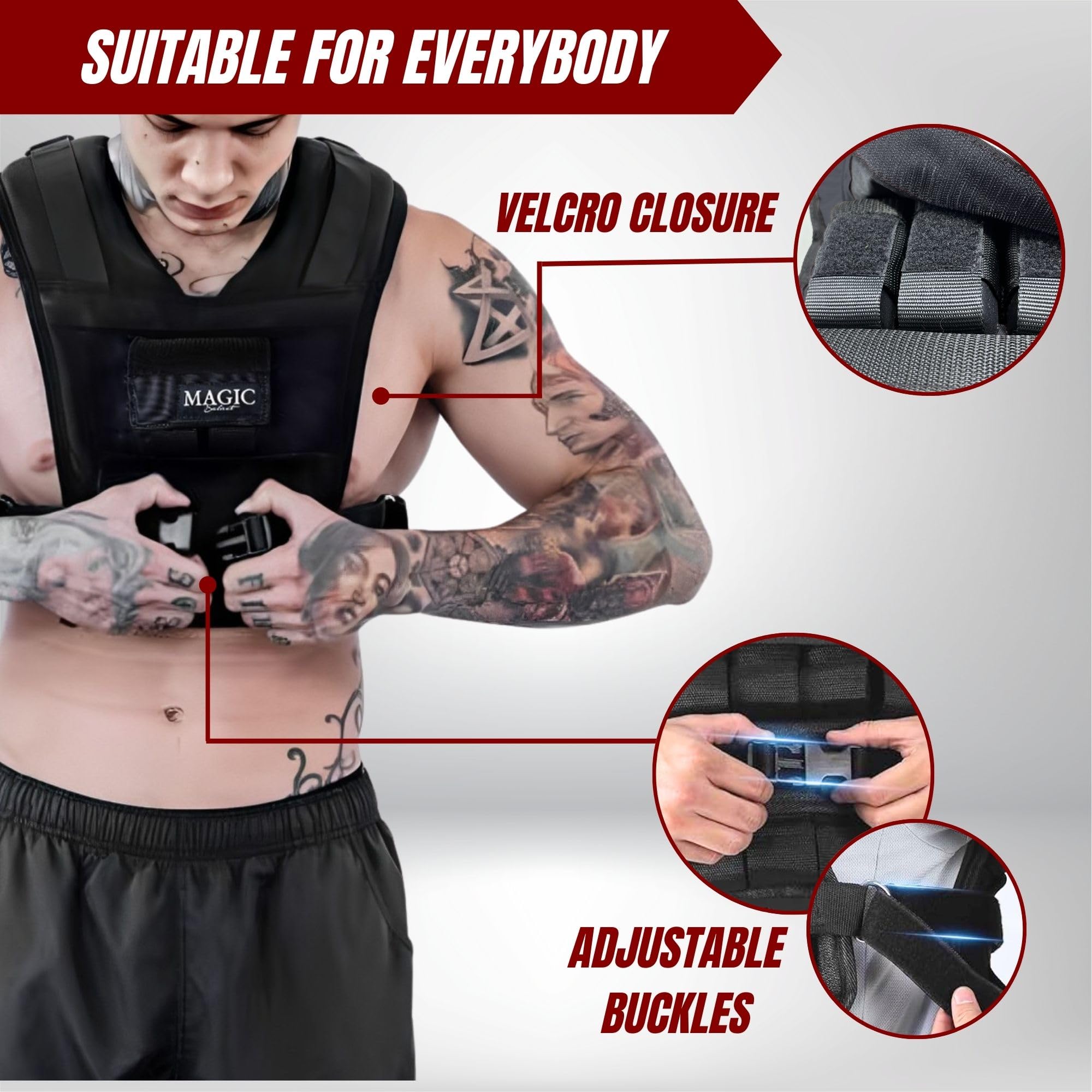 Giubbotto Zavorrato. Gilet Pesi da Allenamento. Gilet con Peso Regolabile 20 kg con Pesi Inclusi. Regolabile e Compatto per Uomo o Donna. Allenamento della Forza, Palestra in Casa, Crossfit, Corsa.