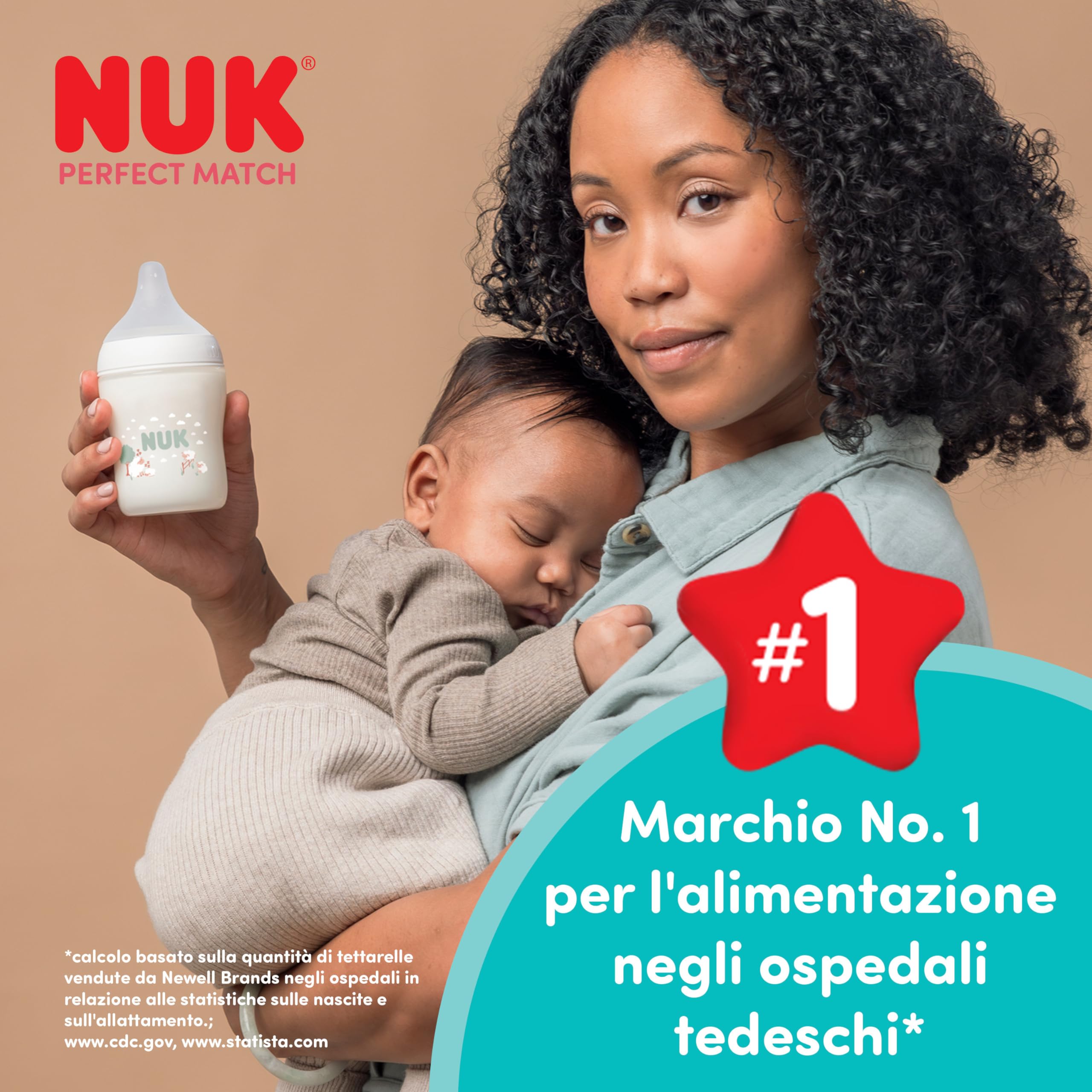NUK Set biberon vetro Perfect Match | 3+ mesi | Si adatta al palato del bambino | Controllo temperatura | Sfiato anti-colica | 120 ml e 230 ml | Senza BPA | Tettarelle in silicone | Arcobaleno | 4 pz