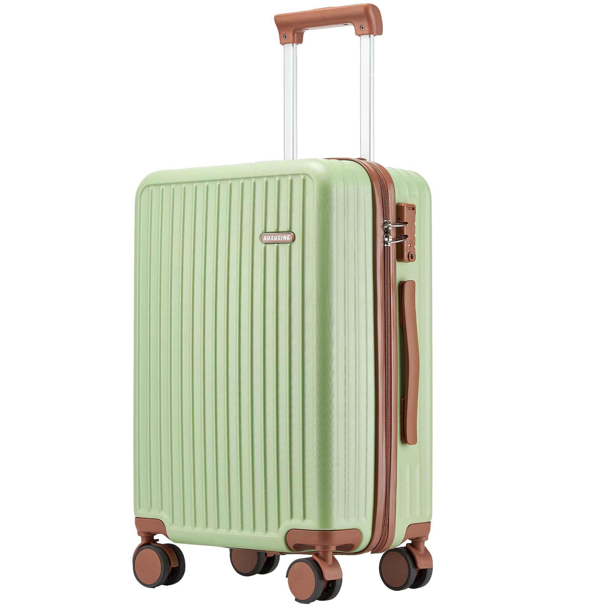 Ruausine Valigia a Mano Approvata per Trasporto Aereo, ​​Trolley Bagaglio a Mano​​ Rigido con ​​Ruote Multidirezionali​​, ​​Valigia Piccola Trolley​​ Leggera con Combinazione (Green, 20 IN)