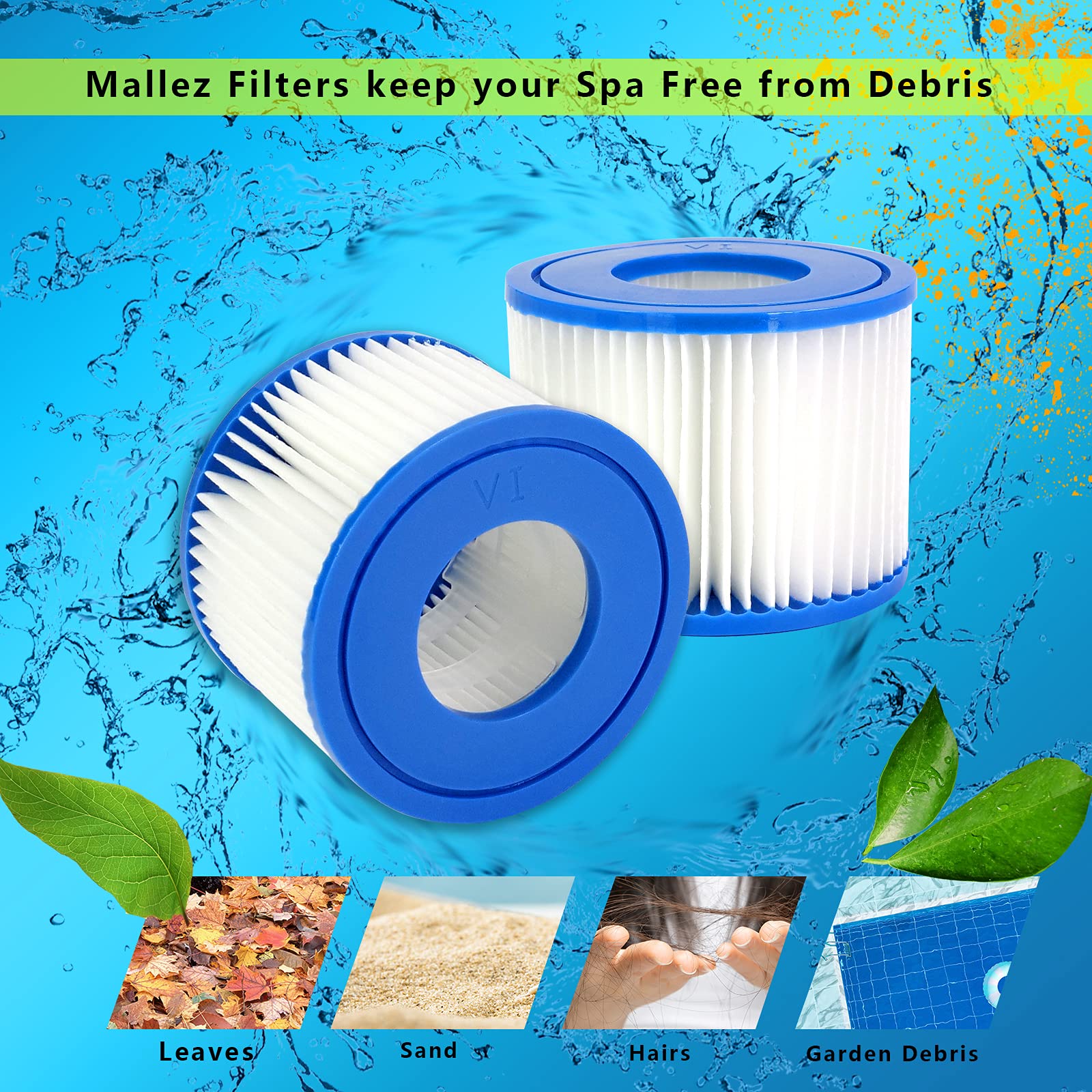 Ersatzfilter für Bestway Filterpatrone VI für Lay-Z-Spa, SaluSpa 90352E, Filter Ersetzt die Originalkartusche für Whirlpool, Miami, Vegas, Monaco, Madeira, 2 Filters