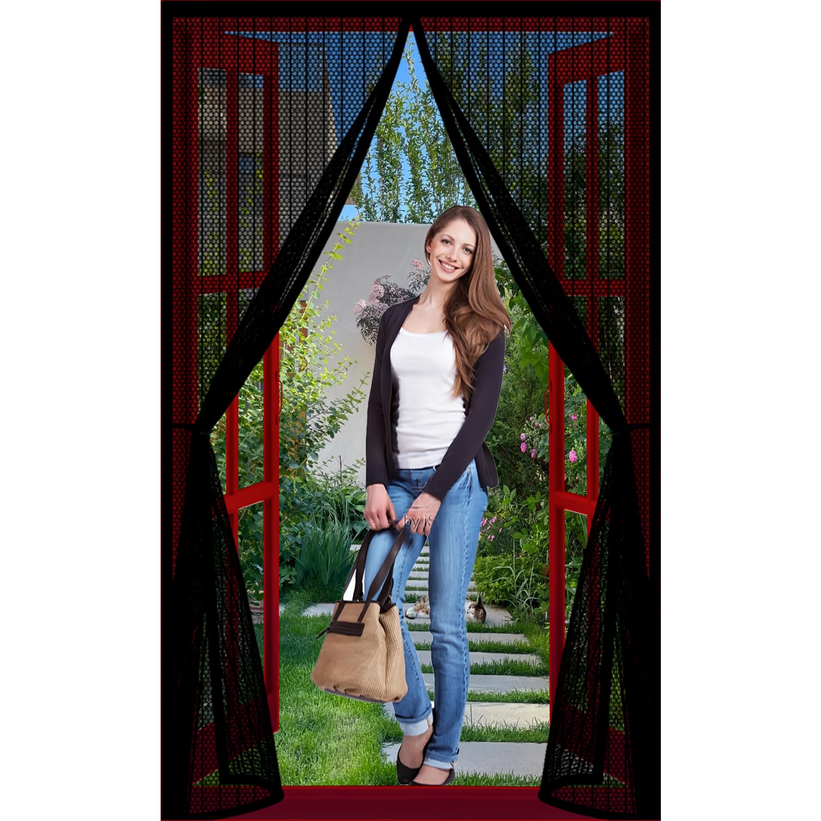 Lijiao Black Magnetic Door Curtain 195 X 130 Cm With Powerful Magnets And Full Frame Hook&Loop, No Gap, Keep Bugs Out Lets Fresh Air In, Magnetic Door Curtains, Mosquito Screen Doors Kid And Pet Friendly,