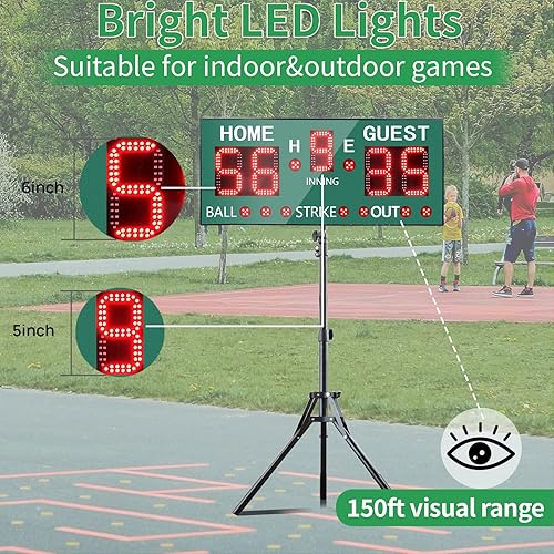 Miniatura 3 de YZ Marcador de béisbol portátil LED para valla, marcador digital de alta luz con control remoto, marcador electrónico inalámbrico recargable,