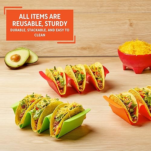Miniatura 4 de IMUSA Juego de 3 soportes para tacos, rojo/naranja/verde