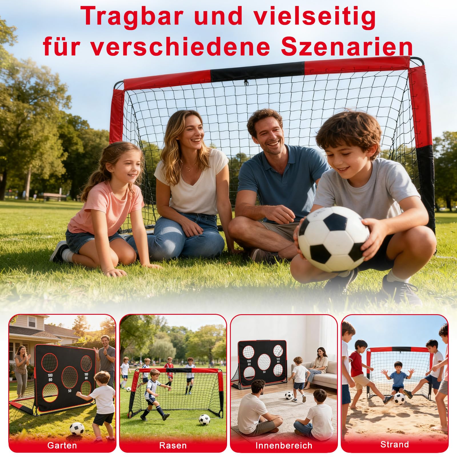 2-in-1 Fußballtor für Garten Kinder Faltbar, Kleine Fussballtore für Garten, Fußball Tor mit Torwand, Fußballtore Kinder mit Tragetasche Indoor & Outdoor für Garten, Park, Strand