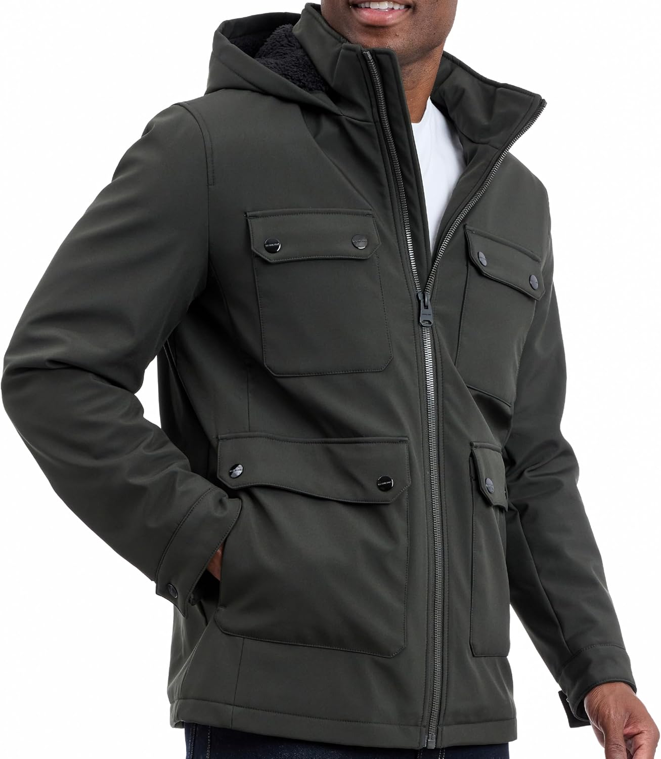 Michael Kors mens Four Pocket Softshell Field Jacket With Faux Sherpa Lining, Wind and Water Resistant - Image 2