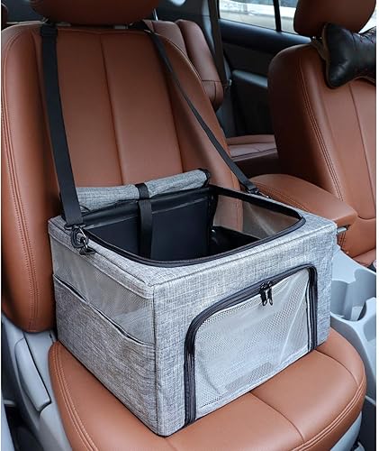 BEELIKE Funda plegable para asiento de automóvil de viaje para perro, con marco de metal reforzado, jaula de construcción, cinturón de seguridad más