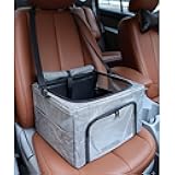 Beelike Dog Cat Car Seat, Collapsible Cat Puppy Car Carrier with Metal Frame, Travel Bag for Small Medium Pet up to 15 lbs