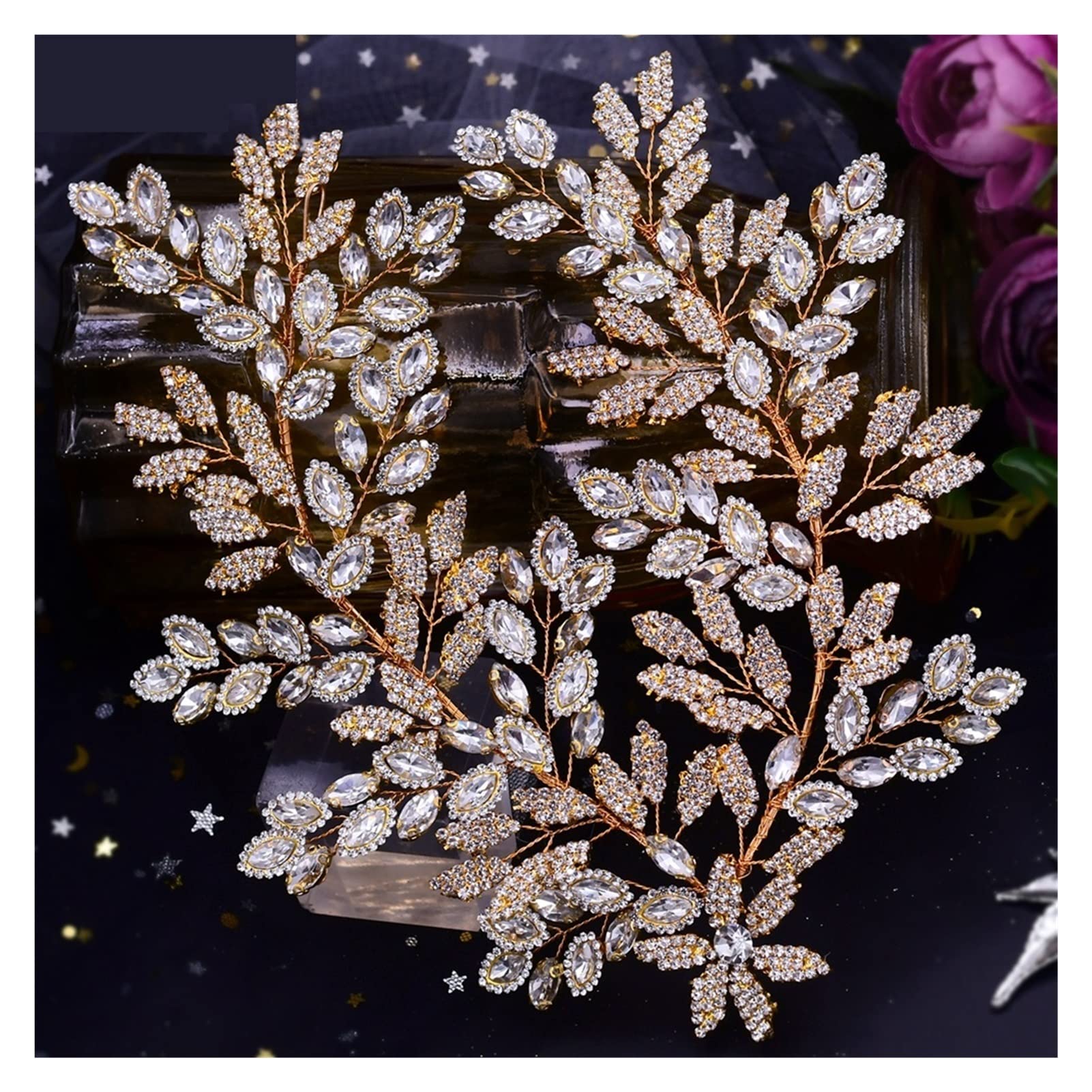 Luxury Crystal Bridal Headsel Floral Wedding Hair Vine Clip Party Party Jewelry Brides Accesorios for el Cabello (Metal Color : HP396-G)