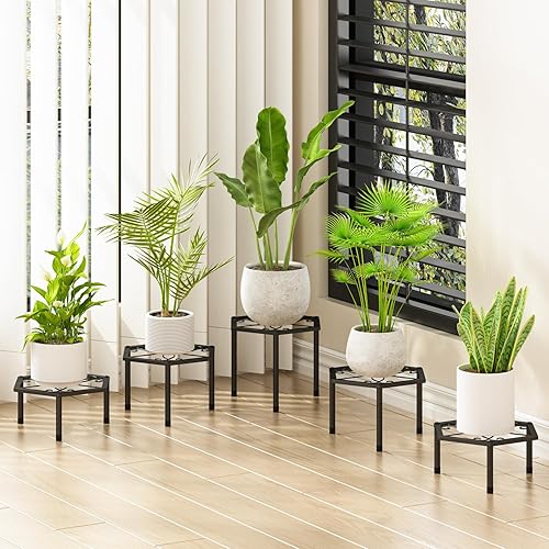 Miniatura 7 de Paquete de 5 soportes de metal para plantas, soporte de maceta de hierro resistente a la oxidación para múltiples decoraciones de plantas, estante
