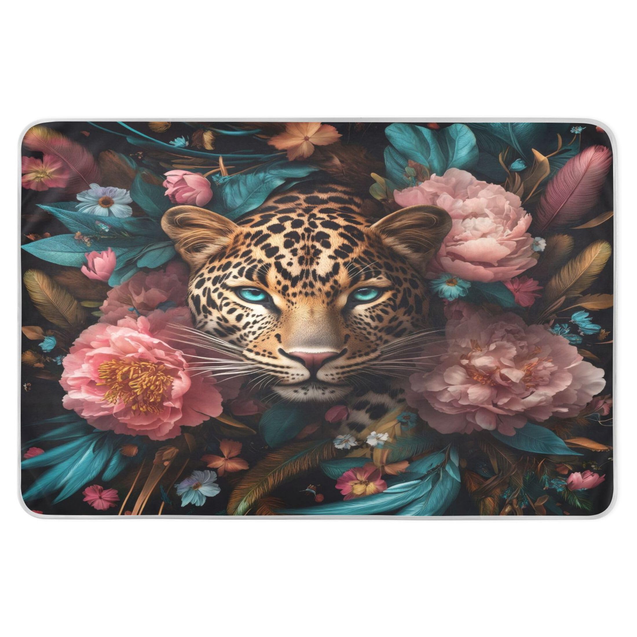 Takiito Leopard in Flowers Bed Pad Reusable Bed Underpad Washable Waterproof Leak-Proof Quick Dry Incontinence Pee Pad for Toddlers Kids Adults Pets 34x52 in