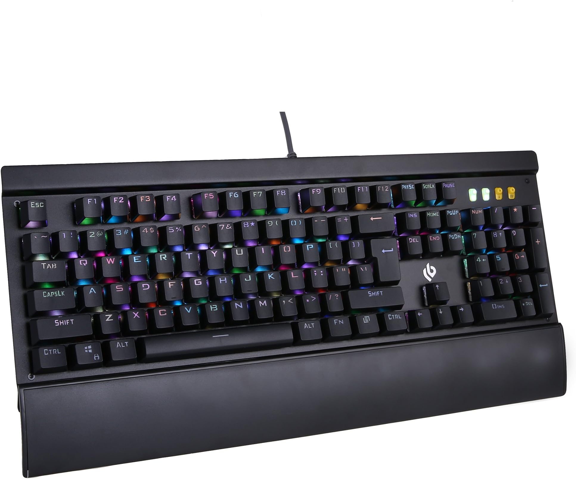 RGB Mechanical Gaming Keyboard,104 Key Anti-Ghosting with Blue Switches, LEOBOG K26 Wired RGB Backlit,Detachable Wrist Rest for PC Computer Laptop Black