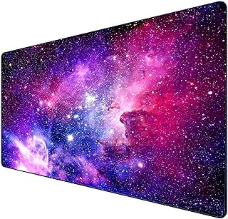 Gaming Mouse Pad - HaiZR Extended Long XXL Mouse Pads Mat (800x400x2mm) with Stitched Edge, Non-Slip Rubber Base Desk Pad Keyboard Mat for Laptop, Computer & PC (Purple red galaxy)