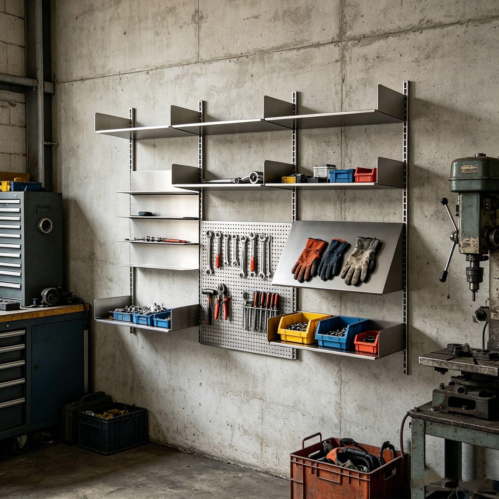 Panel Perforado Pared Metal Acero Inoxidable Organizador Pared Cocina Altura de Estantes Ajustable Pegboard Organizer Kit Capacidad de Carga de 50Kg por Estante