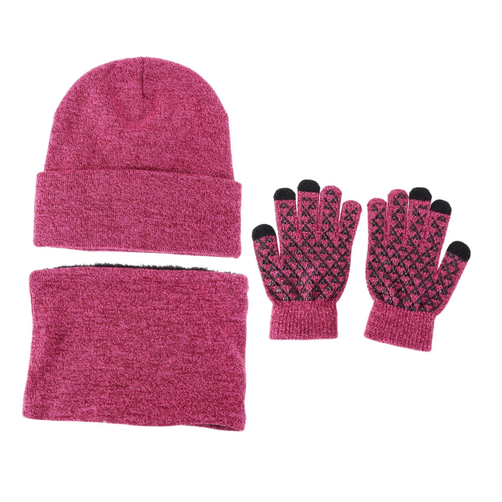 VANZACK Warm Knitted Hat Scarf Glove Set Double-Layer Full Coverage Anti-Wind Warm Tool Red
