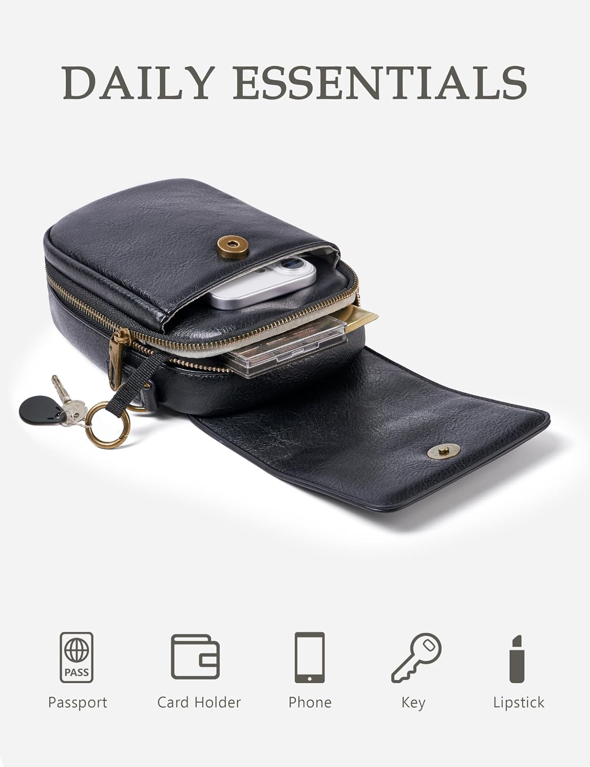 Yarnic Small Crossbody Bag for Women, Vegan Leather Cell Phone Purse with Card Slots, Vintage Wallet Bag for Travel